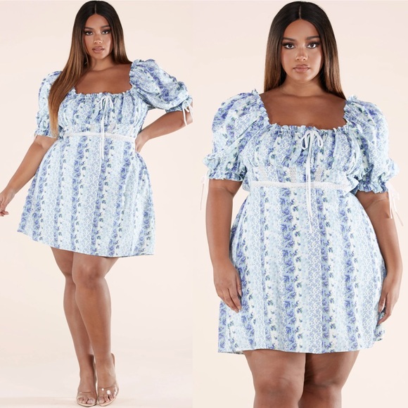 Dresses & Skirts - ✨ON SALE✨Be A Doll Blue Plus Size Paisley Print Mini Dress